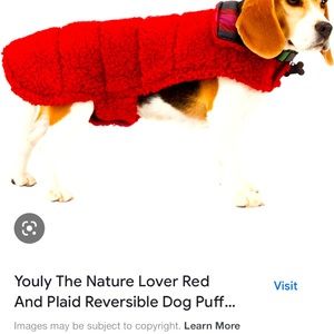Youly NWT Red plaid Christmas Dog Coat Reversible Fleece sweater small